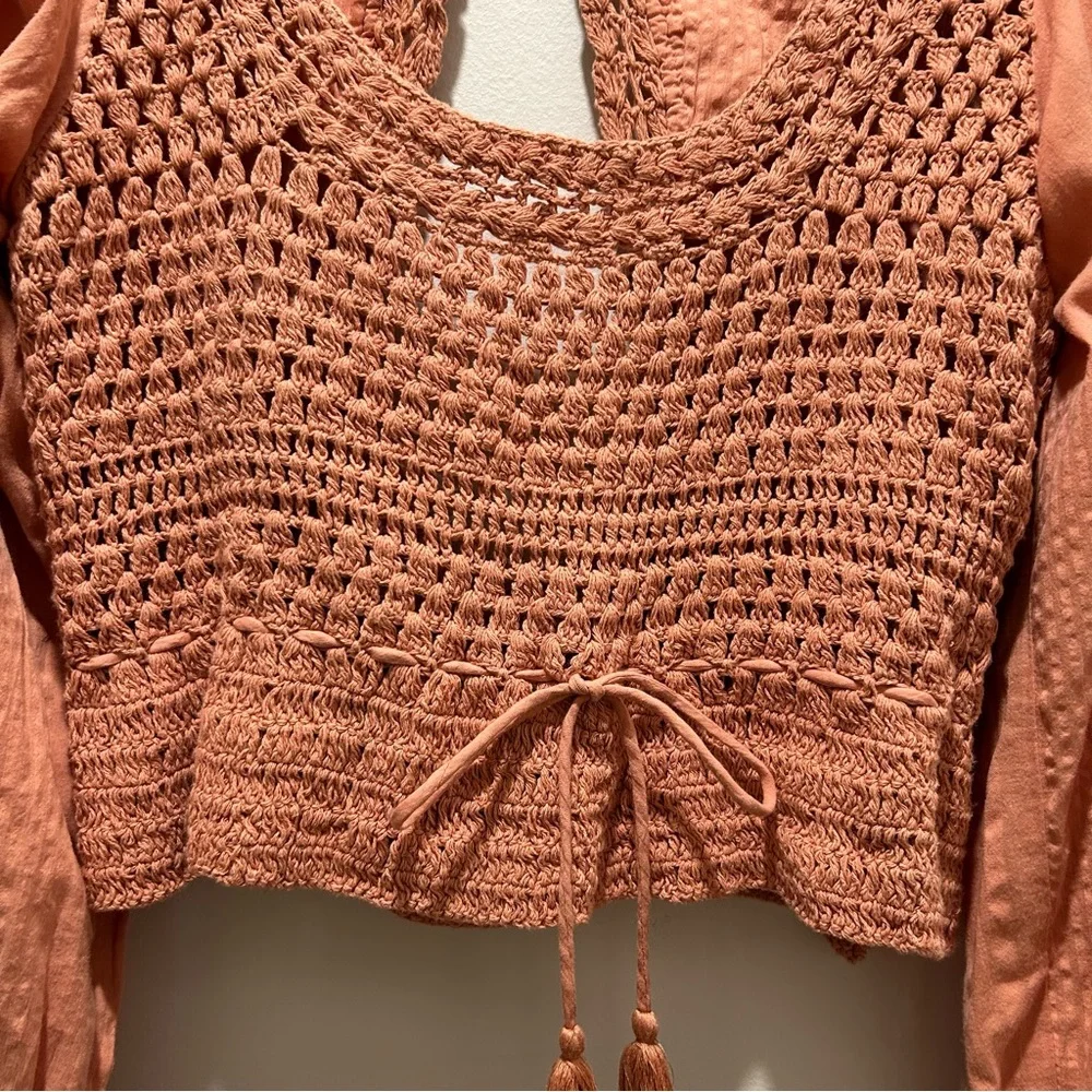 Free People Dusty Rose Crochet Peasant Crop Top